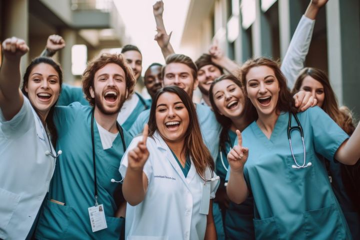 A nursing unit celebrates after earning a Beacon Award.