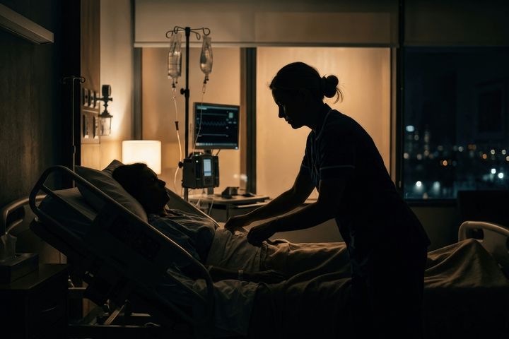 A night nurse helps a patient while thinking about day shift vs. night shift differences.