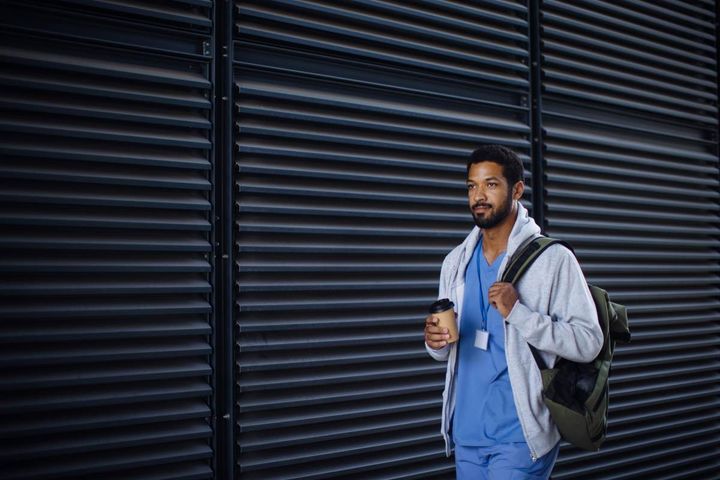 Nurse walking to work