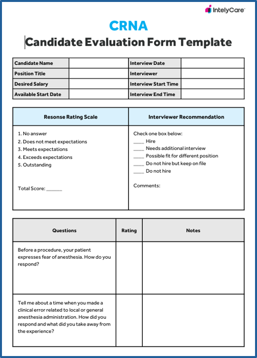 Thumbnail image for our CRNA candidate evaluation form template.