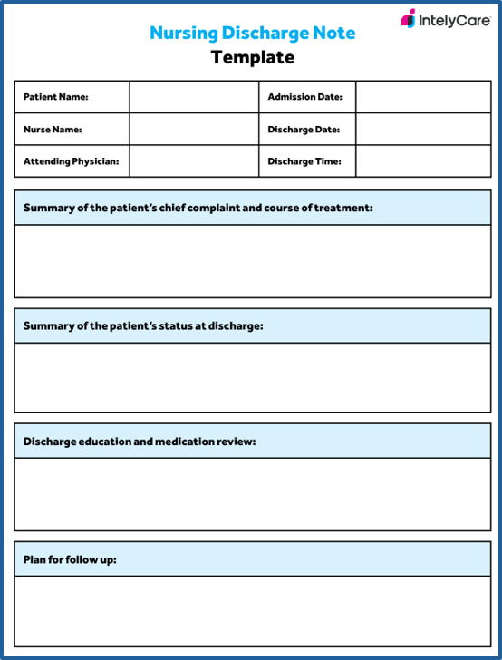 Thumbnail image for our nursing discharge note template.