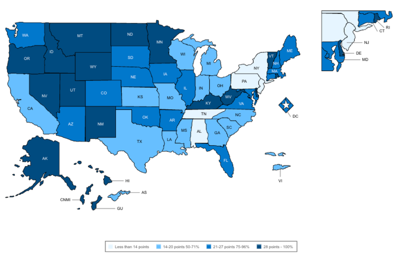 Map showing U.S. states' consensus model implementation status.