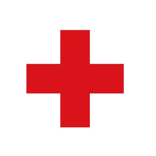 Red cross symbol.