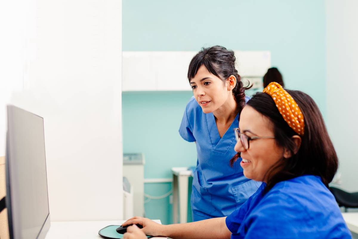 Two nurses look at a computer and search, Can nurses smoke weed?