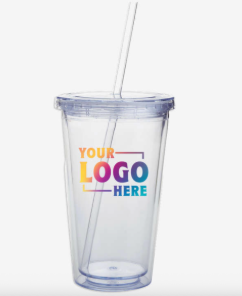 Clear drink cup and straw with "Logo Here" on the front.
