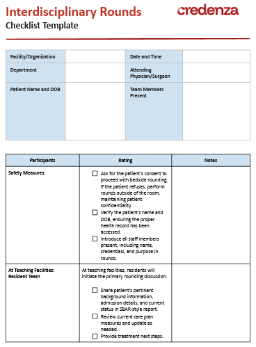 Download Interdisciplinary Rounds Checklist Template