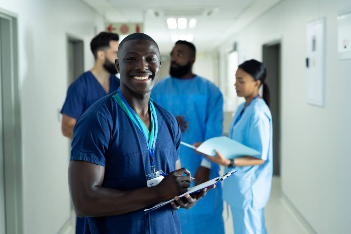 An outpatient nurse poses for a photo in a outpatient surgery clinic.