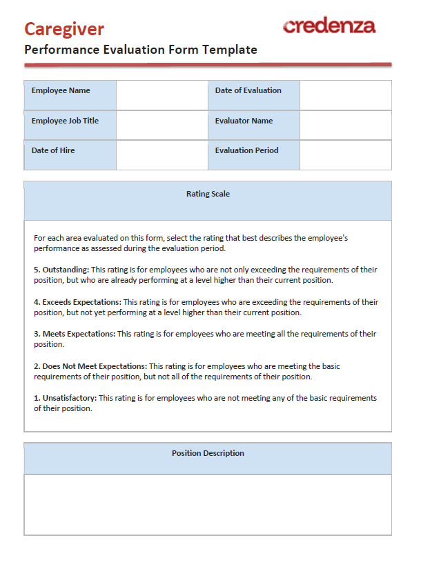 Download Caregiver Performance Evaluation Form Template