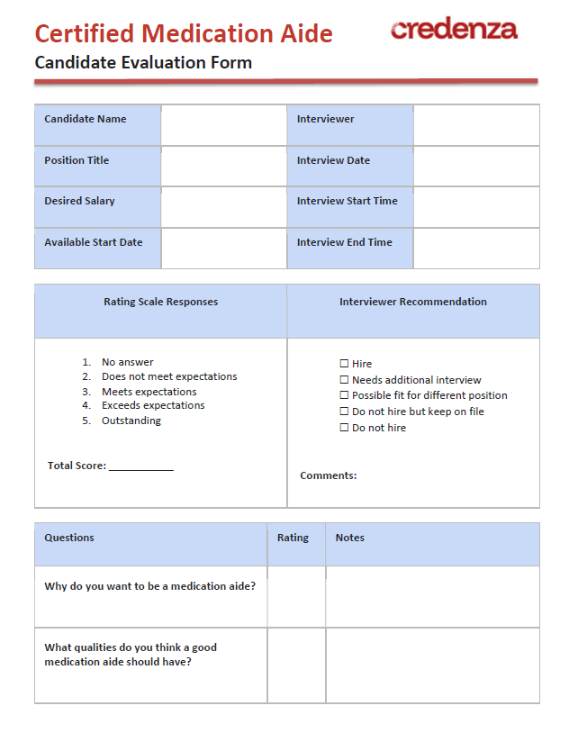 Download Certified Medication Aide Candidate Evaluation Form