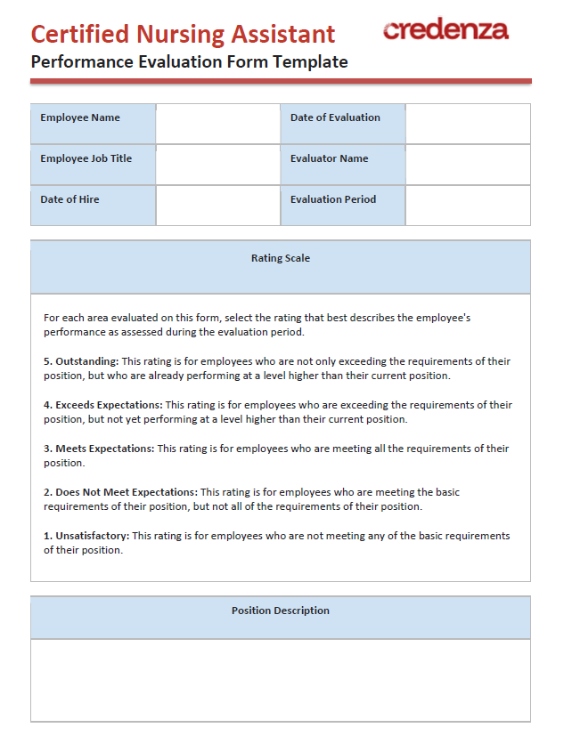Download Certified Nursing Assistant (CNA) Performance Evaluation Form Template