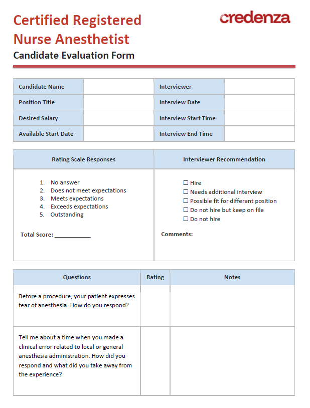 Download CRNA Candidate Evaluation Form Template