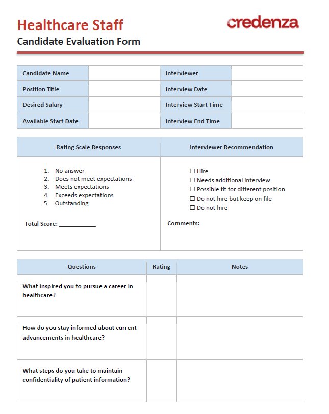 Download Healthcare Staff Candidate Evaluation Form