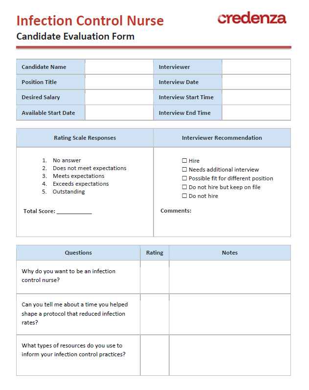 Download Infection Control Nurse Candidate Evaluation Form Template