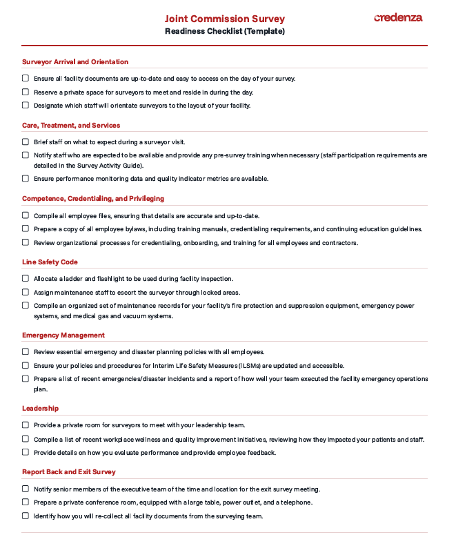 Download Joint Commission Survey Readiness Checklist Template