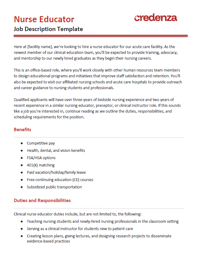 Download Nurse Educator Job Description Template