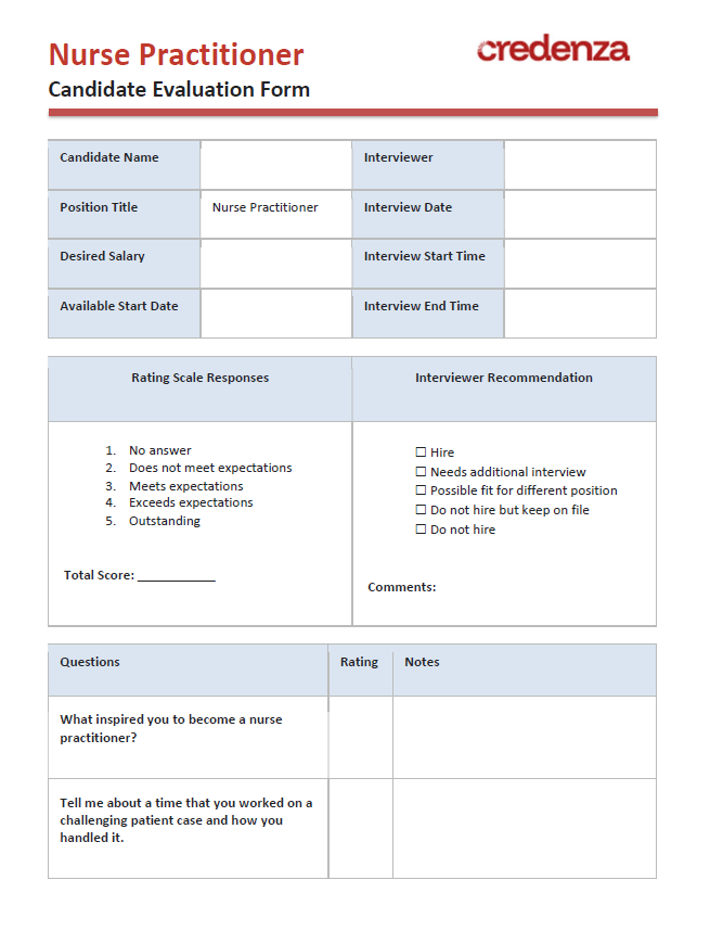Download Nurse Practitioner (NP) Candidate Evaluation Form