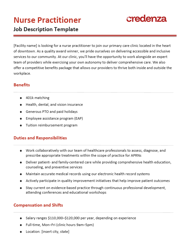 Download Nurse Practitioner Job Description Template