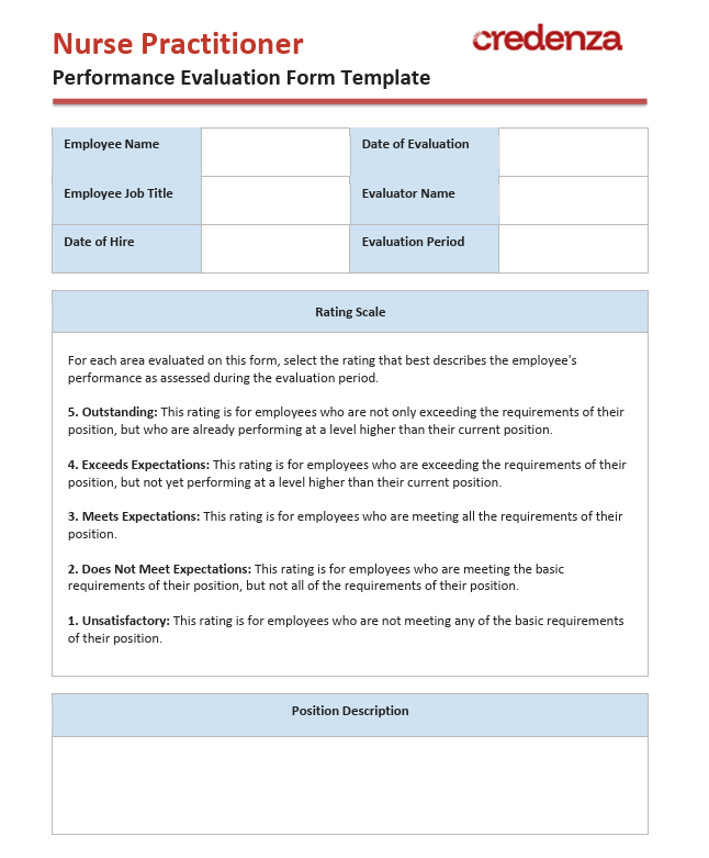 Download Nurse Practitioner (NP) Performance Evaluation Form Template