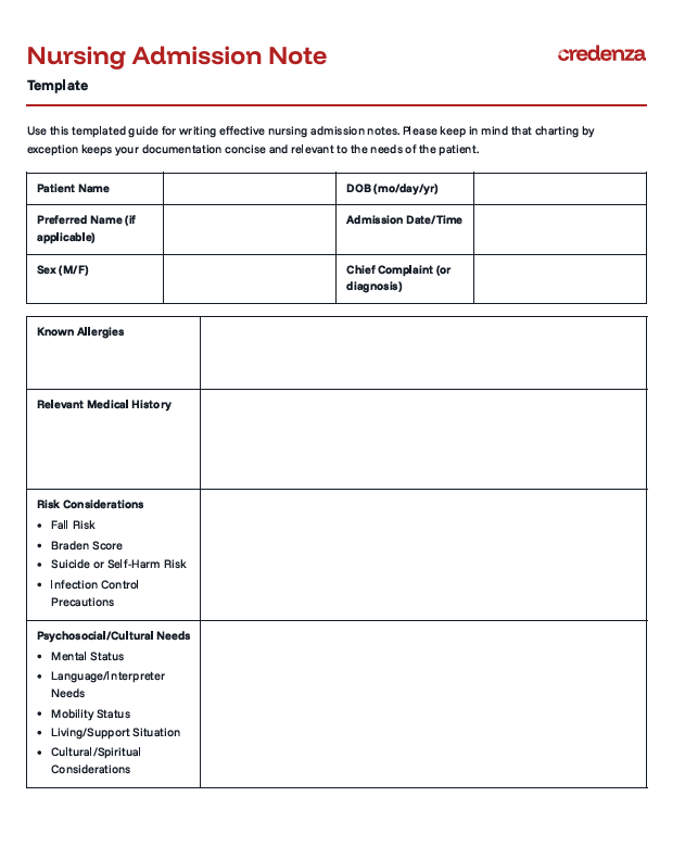 Download Nursing Admission Note Template
