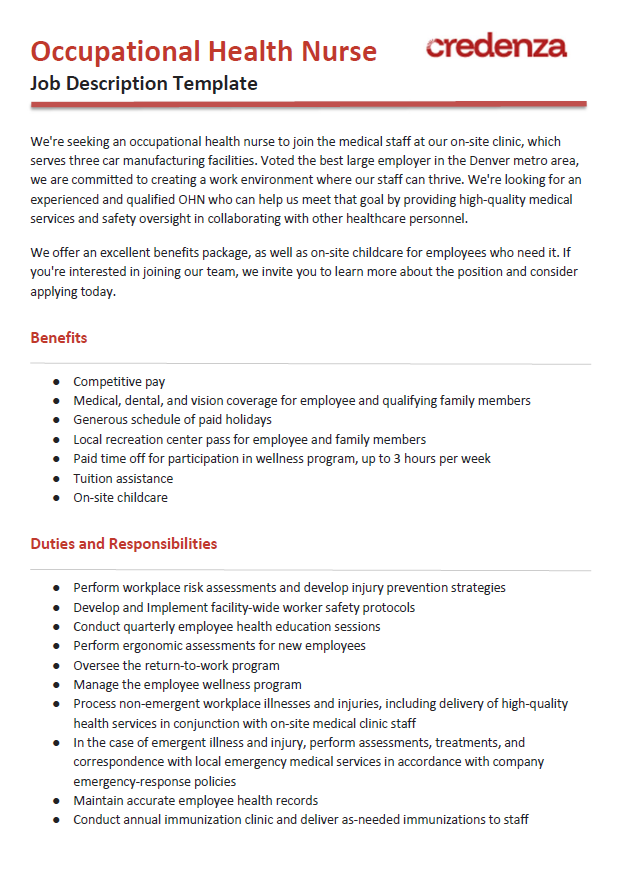 Download Occupational Health Nurse Job Description Template