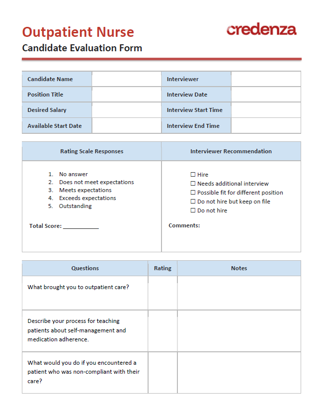 Download Outpatient Nurse Candidate Evaluation Form Template