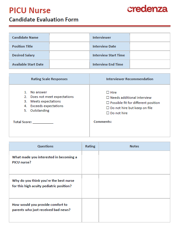 Download PICU Nurse Candidate Evaluation Form Template