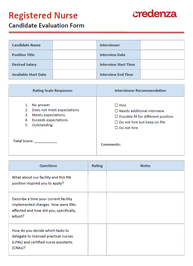 Download Registered Nurse Candidate Evaluation Form Template