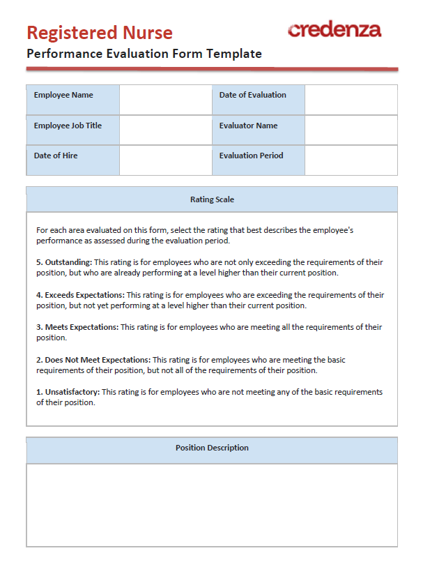 Download Registered Nurse (RN) Performance Evaluation Form Template