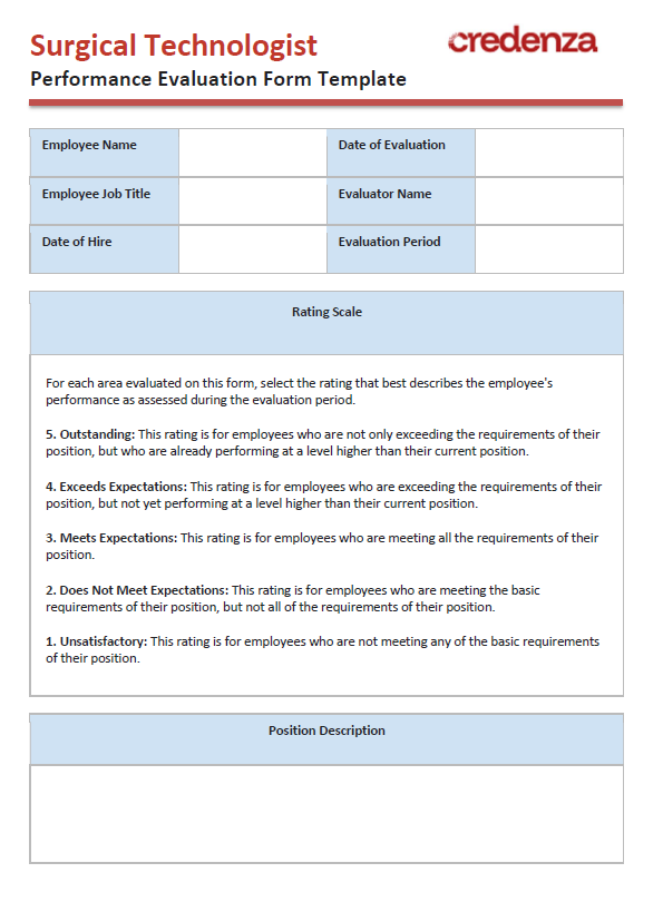 Download Surgical Technologist Performance Evaluation Form