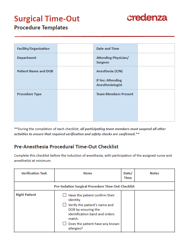 Download Surgical Time-Out Procedure Template