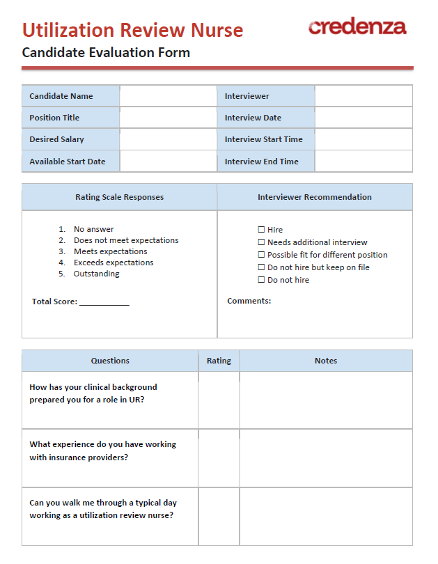 Download Utilization Review Nurse Candidate Evaluation Form Template