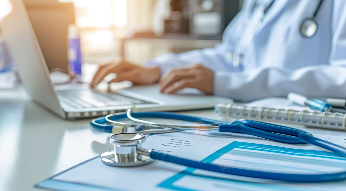 A physician enters information for a patient to access via a patient portal.